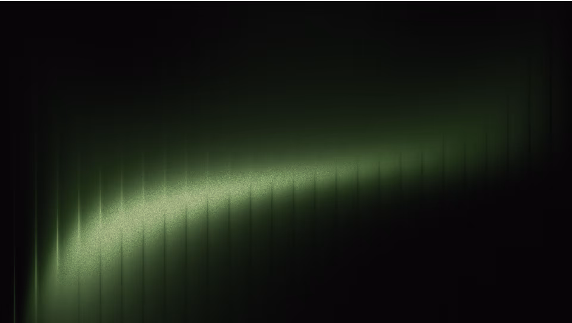 Abstract dark green background with a soft glowing curved light pattern and vertical streaks.